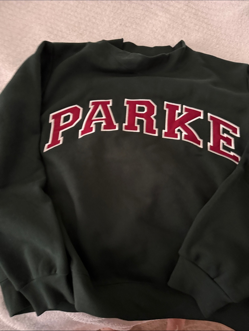 PARKER Women's Forest Green Pullover Sweatshirt with Collegiate Lettering